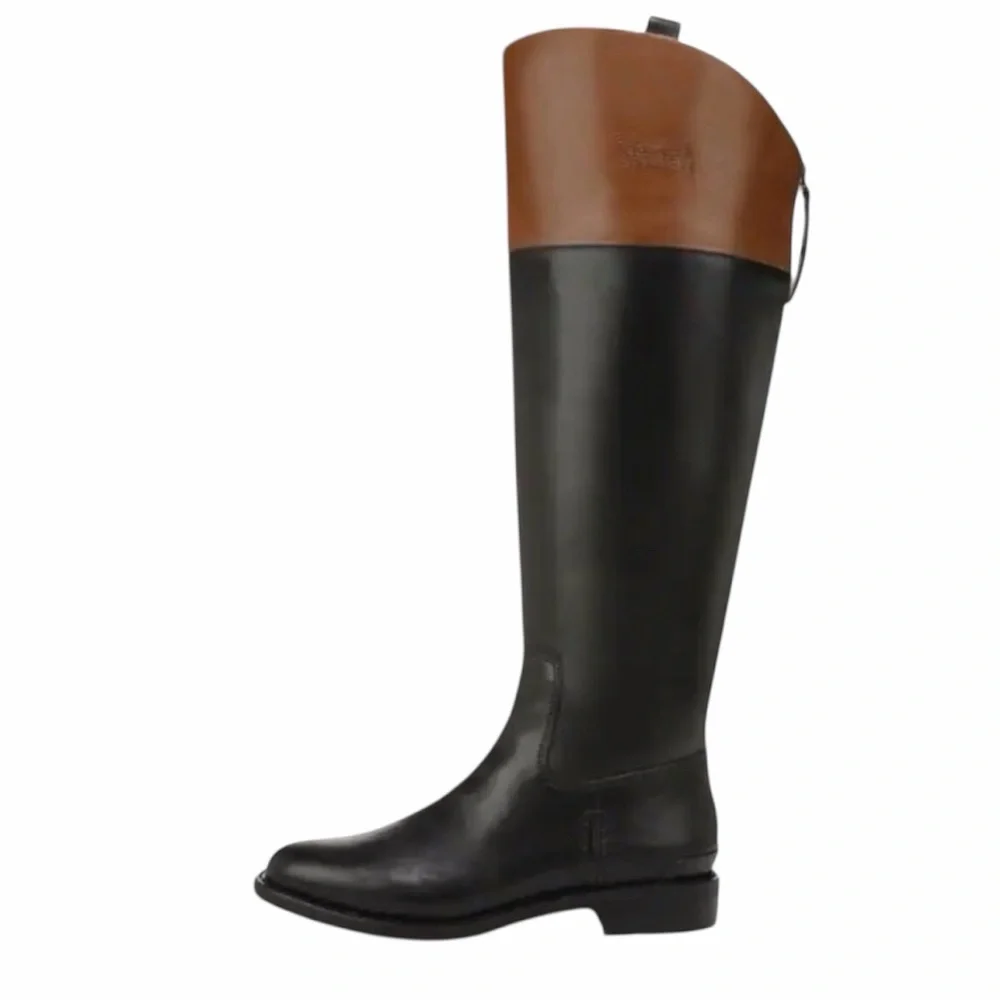 Franco Sarto Meyer Knee High Black Brown Tall Leather Riding Boots Size 10 NWOB